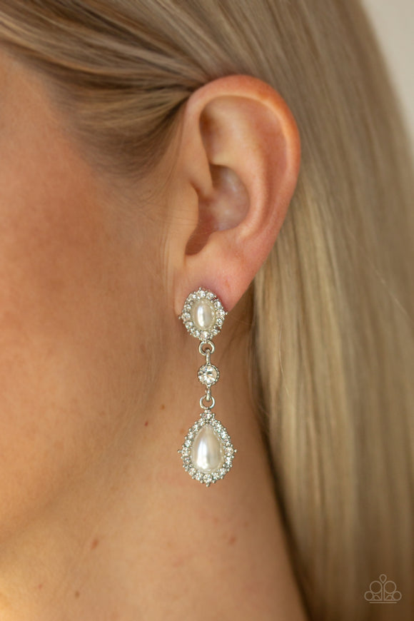 All-GLOWING - White Earrings - Paparazzi Accessories