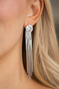 Level Up - White Earrings - Paparazzi Accessories 