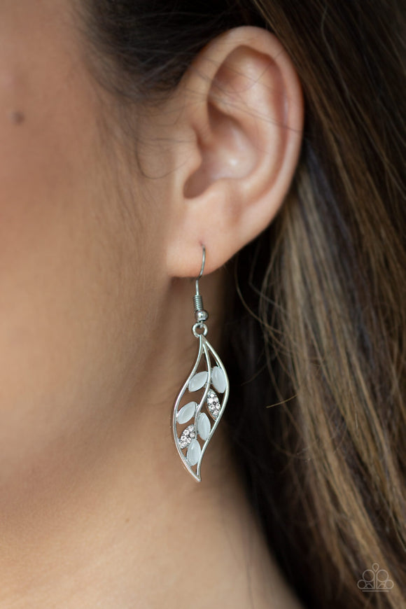Sparkling Stems - White Earrings - Paparazzi Accessories