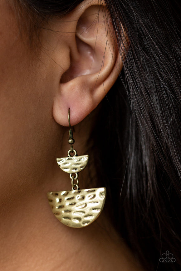 Triassic Triangles - Brass Earrings - Paparazzi Accessories