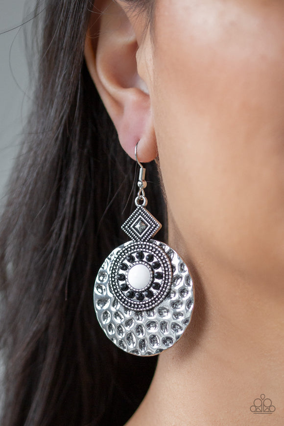 Mayan Mood - White Earrings - Paparazzi Accessories