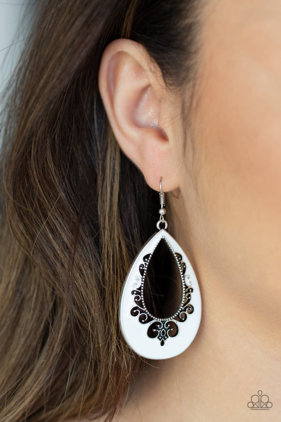 Compliments To The CHIC - White Earrings - Paparazzi Accessories