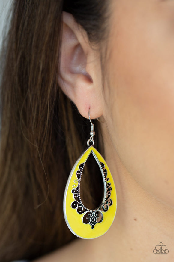 Compliments To The CHIC - Yellow Earrings - Paparazzi Accessories