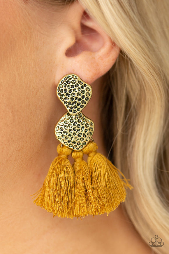 Tenacious Tassel - Yellow Earrings - Paparazzi Accessories