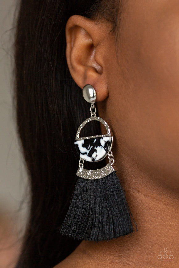 Tassel Trot - Black Earrings - Paparazzi Accessories