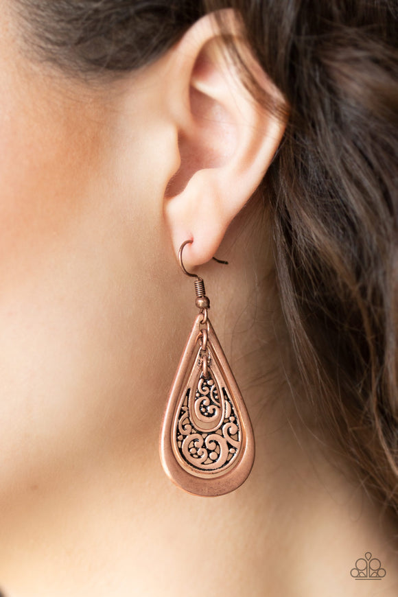 Teardrop Tourist - Copper Earrings - Paparazzi Accessories