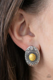 Stone Tiki - Yellow Earrings - Paparazzi Accessories