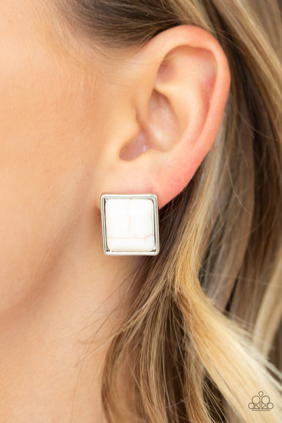 Eco Elegance - White Earrings - Paparazzi Accessories