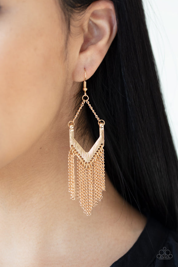 Unchained Fashion - Gold Earrings - Paparazzi Accessories