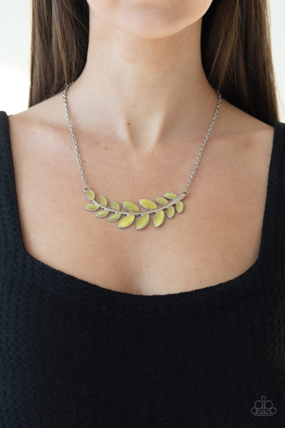 Frosted Foliage - Yellow Necklace - Paparazzi Accessories