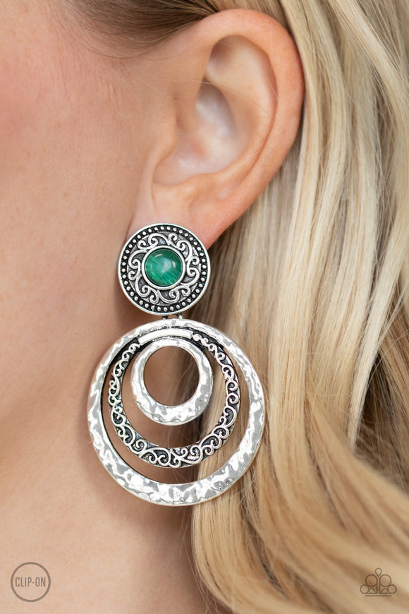 Bare Your Soul - Green Clip Earrings - Paparazzi Accessories