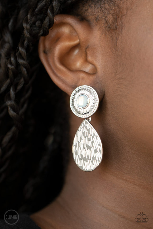 Emblazoned Edge - White Earrings - Paparazzi Accessories