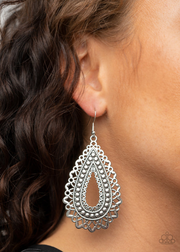 Texture Garden - Silver Earrings - Paparazzi Accessories