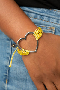 Playing With My HEARTSTRINGS - Yellow Bracelet - Paparazzi Accessories 