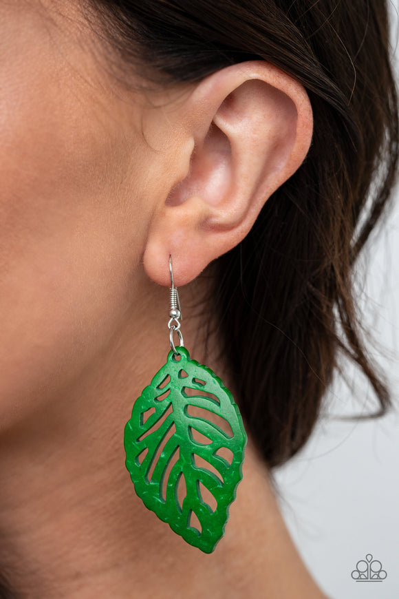 LEAF Em Hanging - Green Earrings - Paparazzi Accessories 