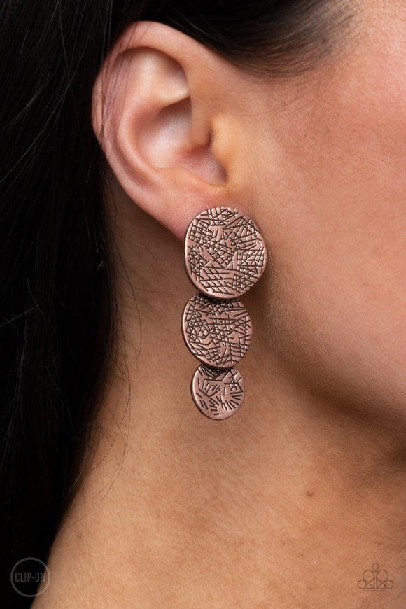 Ancient Antiquity - Copper Clip On Earrings - Paparazzi Accessories