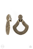 Better Buckle Up - Brass Clip on Earrings - Paparazzi Accessories