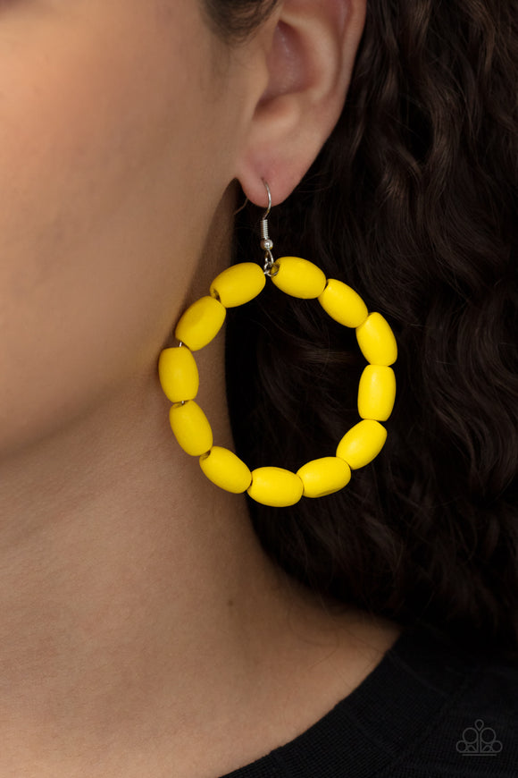 Living The WOOD Life - Yellow Earrings - Paparazzi Accessories