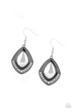  Painted in a shiny black accent, the bottom of a studded silver frame is bordered in a dainty row of white rhinestones for a fearless finish. Earring attaches to a standard fishhook fitting.  Sold as on