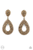 Pack In The Pizzazz - Brass Clip-On Earrings - Paparazzi Accessories