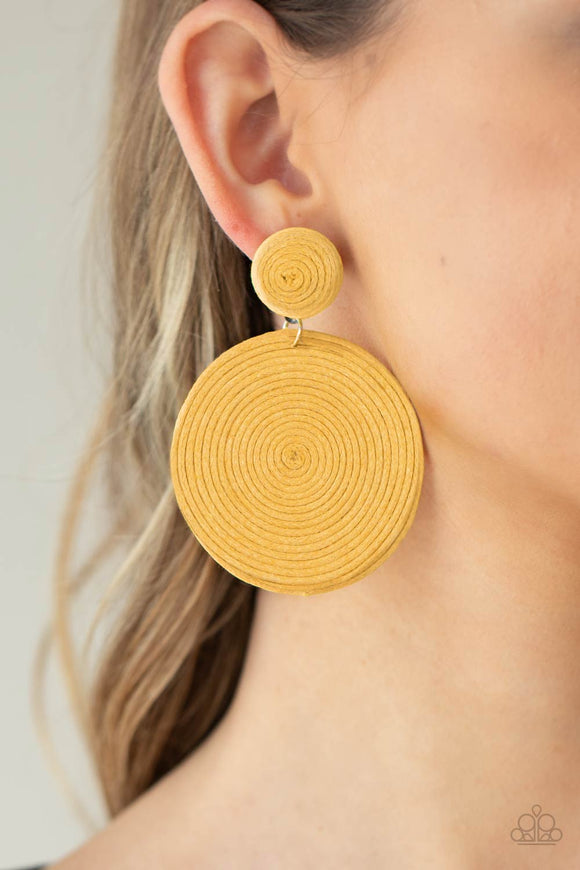 Circulate The Room - Yellow Earrings - Paparazzi Accessories