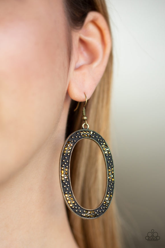Rhinestone Rebel - Brass Earrings - Paparazzi Accessories